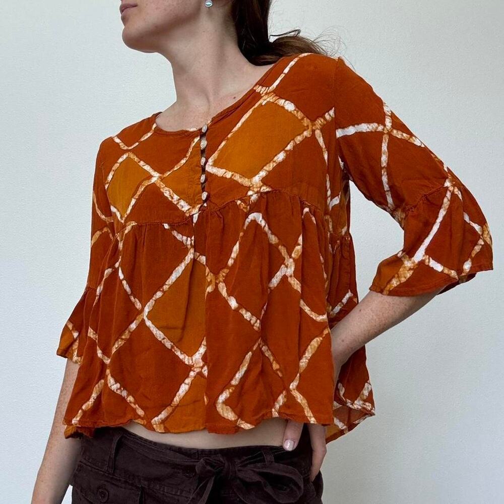 Supedry rust tie dye boho blouse